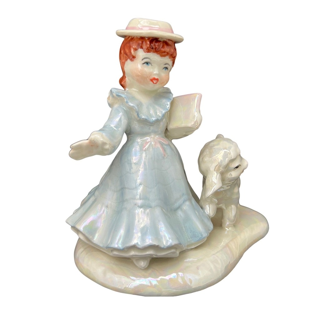 Vintage Iridescent Lusterware Mary Had a Little Lamb Figurine Ceramic Nursery